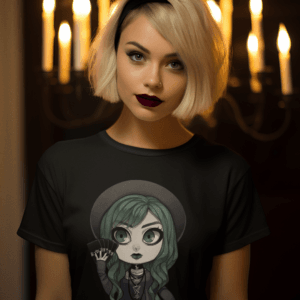 Gothest Witch Kawaii Anime Chibi Goth Girl (Glamour Form) Unisex 100% Cotton Tee