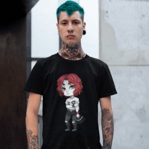 Gothest Emo Andro Kawaii Anime Chibi Goth Boy Unisex 100% Cotton Tee