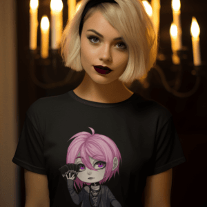 Gothest Witch Sadako Kawaii Anime Chibi Goth Girl (Glamour Form) Unisex 100% Cotton Tee