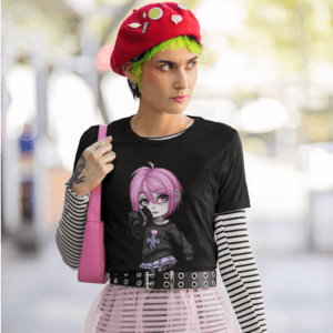 Gothest Pastelgoth Sadako Kawaii Anime Chibi Goth Girl Unisex 100% Cotton Tee