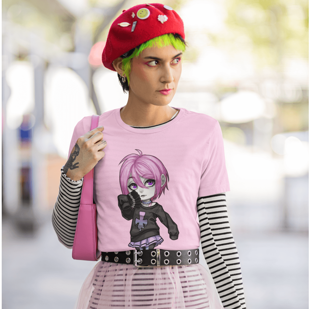 Gothest Pastelgoth Sadako Kawaii Anime Chibi Goth Girl Unisex 100% Cotton Tee - Image 2