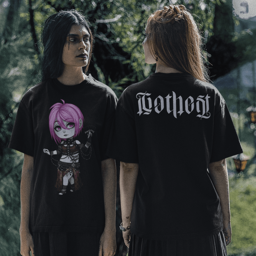 Gothest Tribalgoth Sadako Kawaii Anime Chibi Goth Girl Unisex 100% Cotton Tee - Image 3